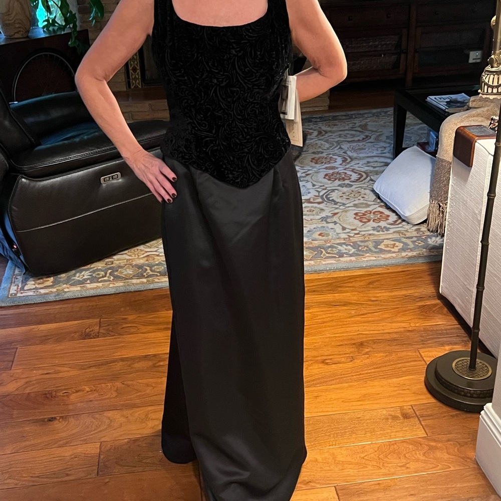 Scott McClintock 1980's Black Velvet Satin Formal Evening Gown Dress Vintage NWT